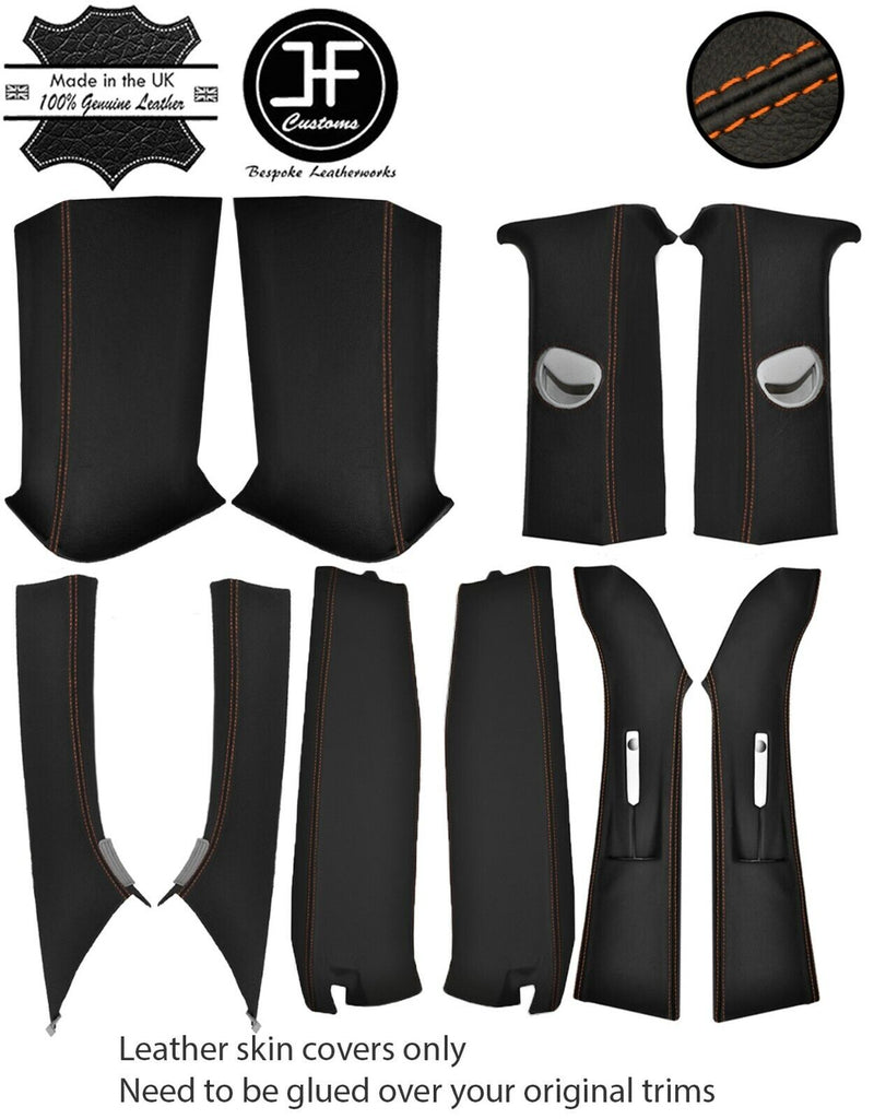 ORANGE STITCH 2X A,B,C,D PILLAR KIT LEATHER COVERS FOR VW T5 TRANSPORTER