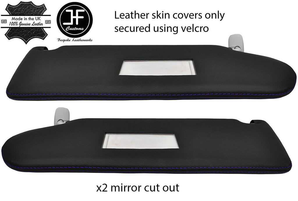 PURPLE STITCH 2X SUN VISOR LEATHER COVER FOR VW T5 TRANSPORTER 2 MIRROR CUTOUT