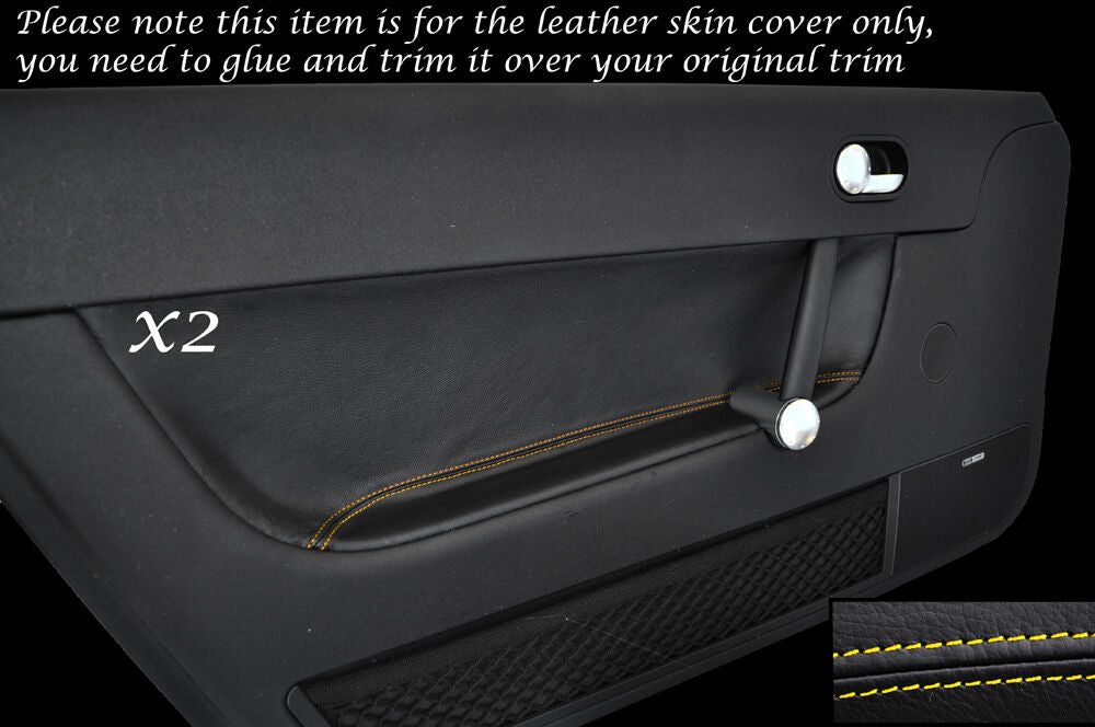 YELLOW STITCH 2X DOOR CARD TRIM LEATHER SKIN COVERS FITS AUDI TT MK1 1998-2006