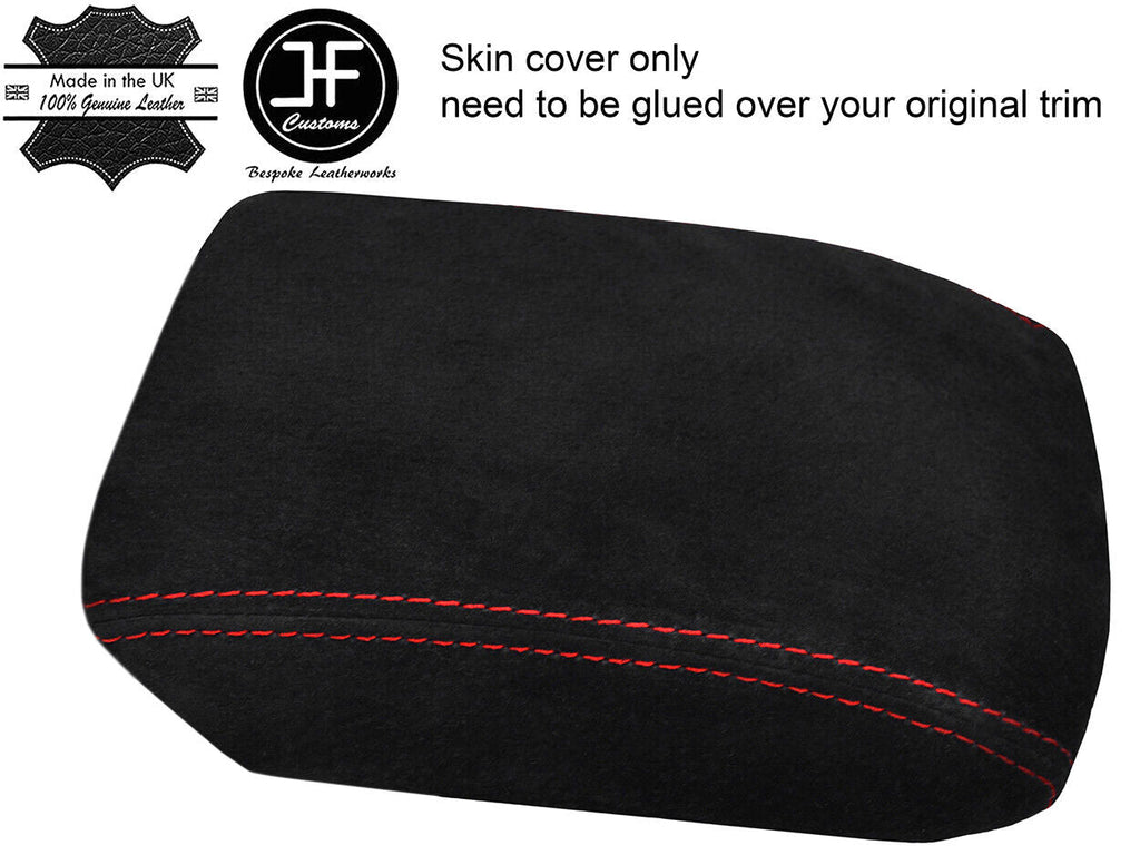 RED STITCH REAL SUEDE ARMREST LID COVER FOR VW T-ROC 2018-2020 CUSTOM NEW