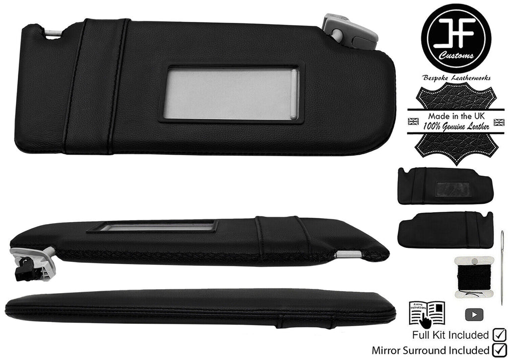 BLACK CROSS STITCH 2X SUN VISOR LEATHER COVER FOR VW T5 TRANSPORTER 1MIRROR JF1