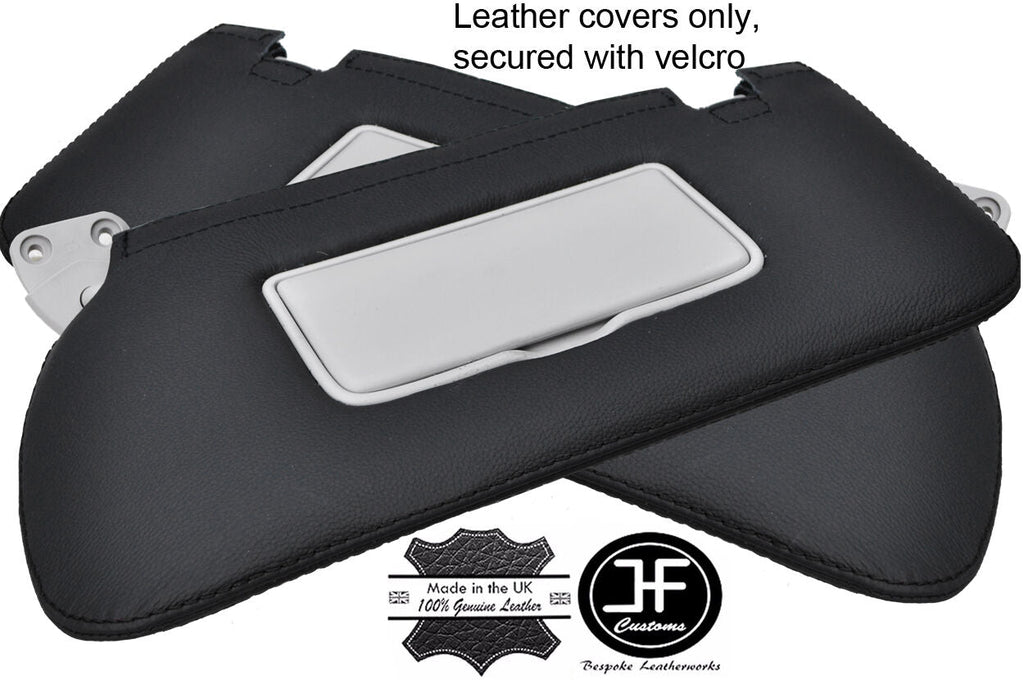 BLACK STITCH 2X SUN VISORS REAL LEATHER COVERS FITS NAVARA NP300 D23 2015-2017