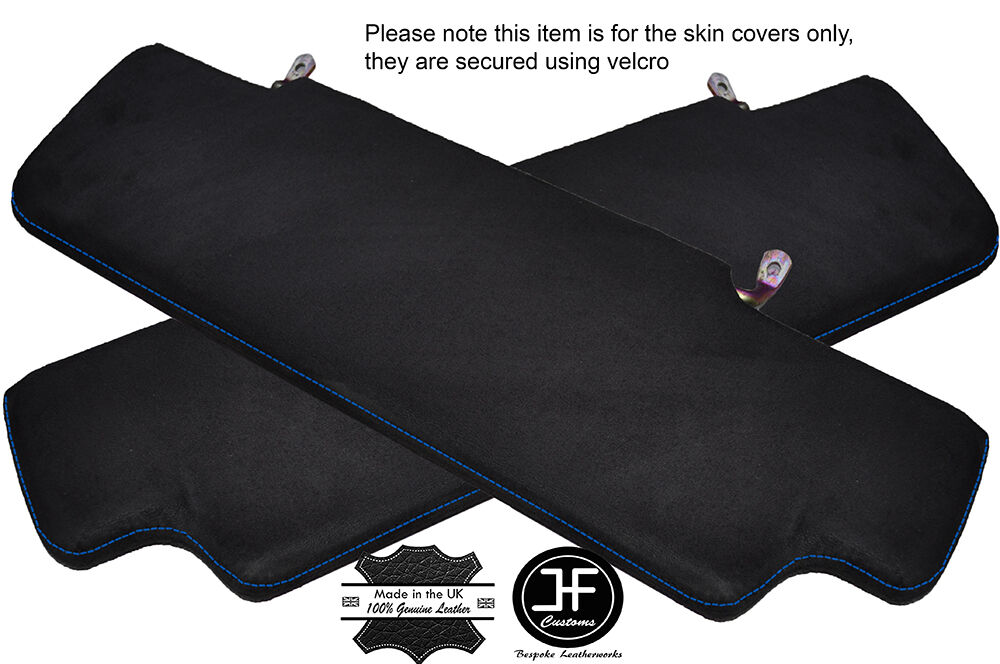 BLUE STITCH 2X SUN VISORS LUXE SUEDE COVERS FITS LAND ROVER DEFENDER 90 110