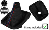 BLACK & TRI STITCH LEATHER GEAR GAITER+PLASTIC FRAME FOR BMW 7 E32 86-94