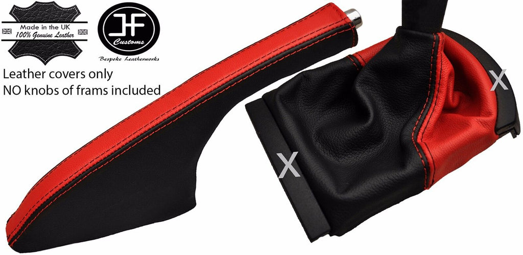 BLACK & RED REAL LEATHER GEAR HANDBRAKE GAITER FITS SEAT IBIZA CORDOBA 02-08