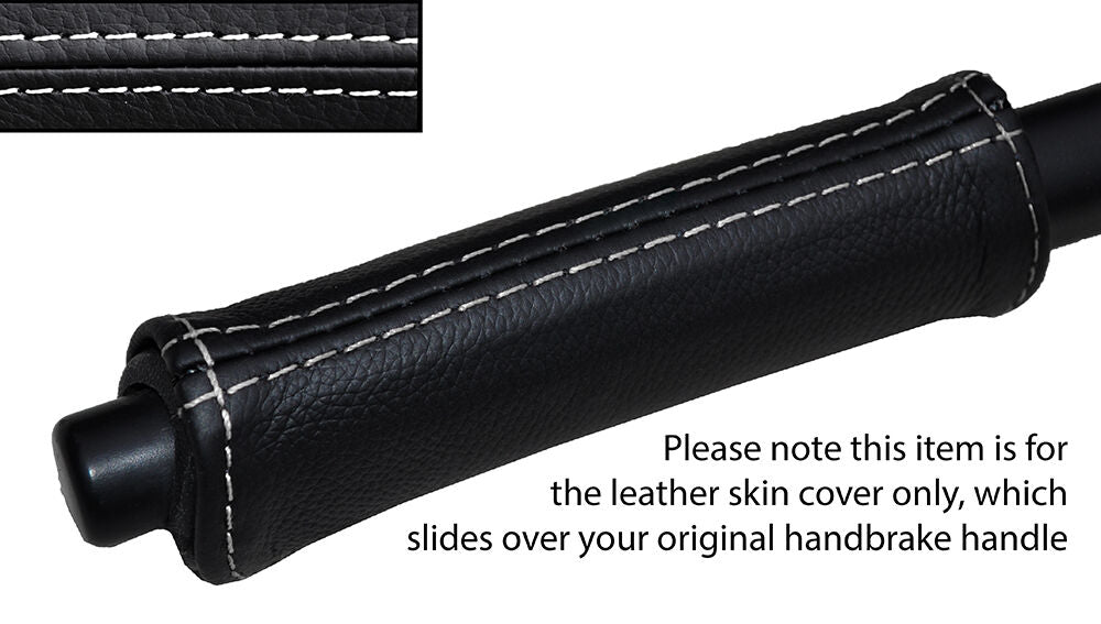 WHITE STITCH HANDBRAKE HANDLE LEATHER SKIN COVER FITS SMART FORTWO 451 07-14