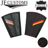 D RED STITCH GERMAN STRIPES 2X SEAT BELT LONG COVERS FITS AUDI A6 C7 12-18