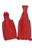 B RED LEATHER FITS VAUXHALL CORSA C COMBO BARINA XC GAITER SET BLACK STITCH