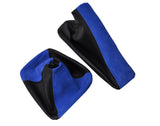 FITS BMW E36 E46 GEAR AND HANDBRAKE GAITER BLUE PU SUEDE BLACK LEATHER
