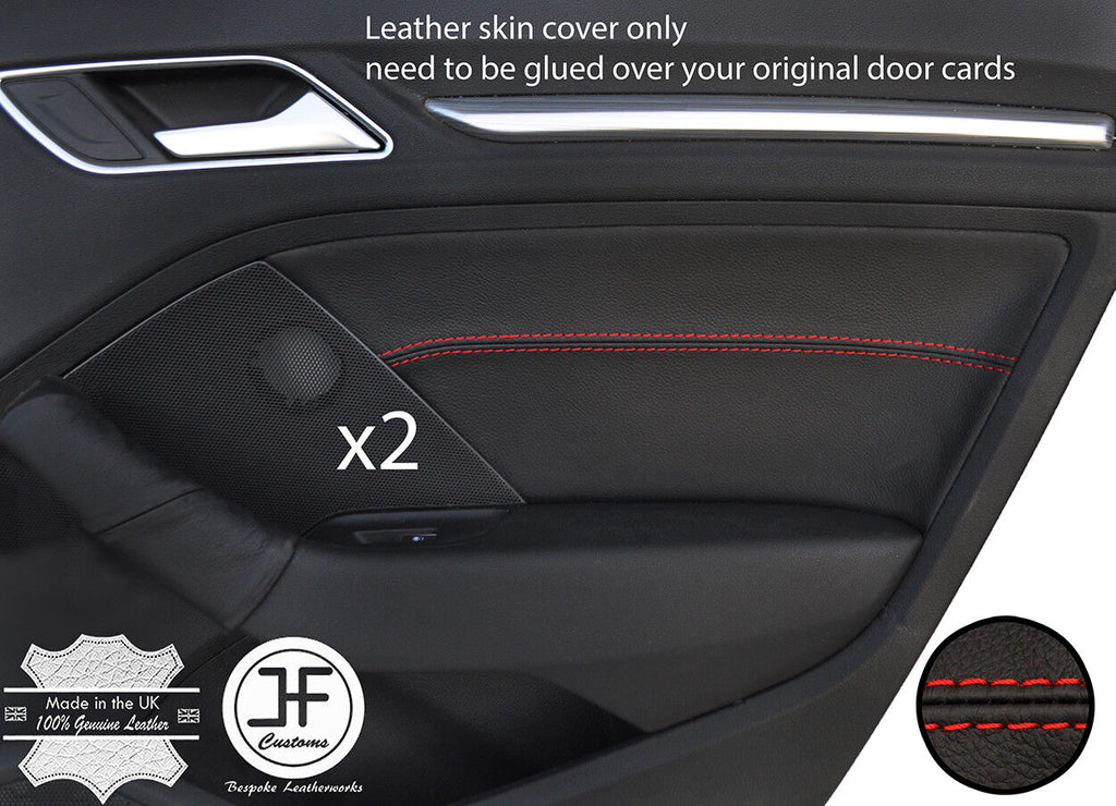 RED STITCH 2X REAR DOOR CARD TRIM LEATHER COVER FITS AUDI A3 8V 13-18 5 DOOR