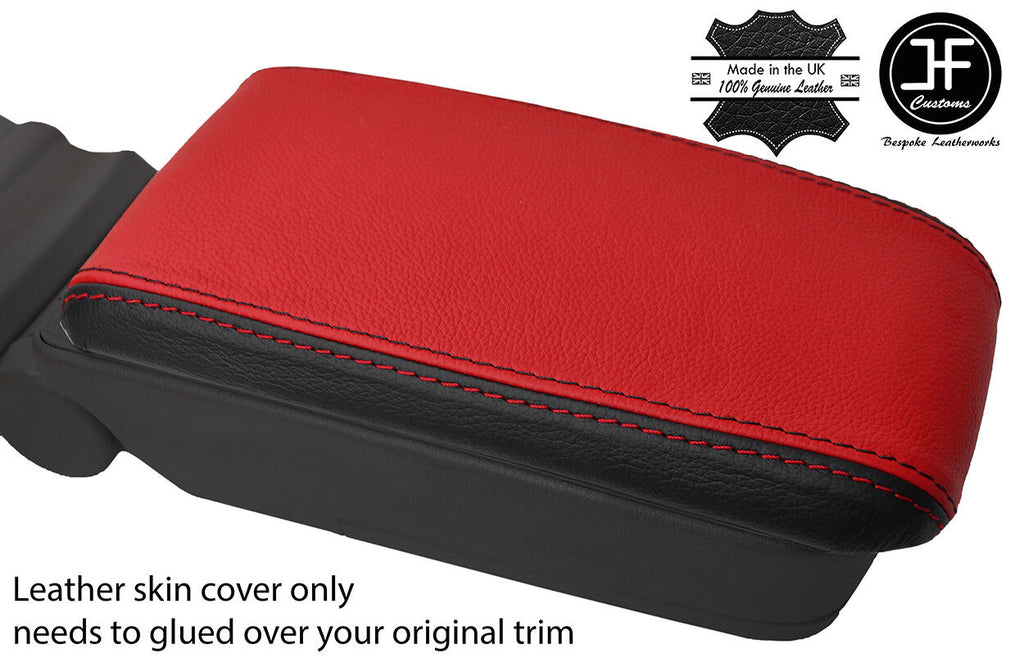BLACK & RED TOP GRAIN LEATHER ARMREST LID COVER FOR SUBARU FORESTER SG9 06-08
