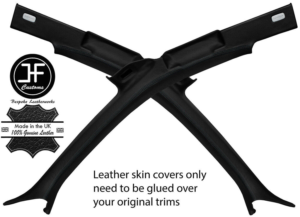 BLACK STITCHING 2X A POST PILLAR REAL LEATHER COVERS FITS AUDI A4 B7 2004-2008