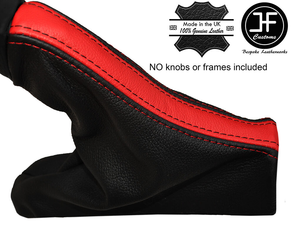 BLACK & RED LEATHER HANDBRAKE GAITER E BRAKE BOOT FITS FORD MUSTANG 2015-2017