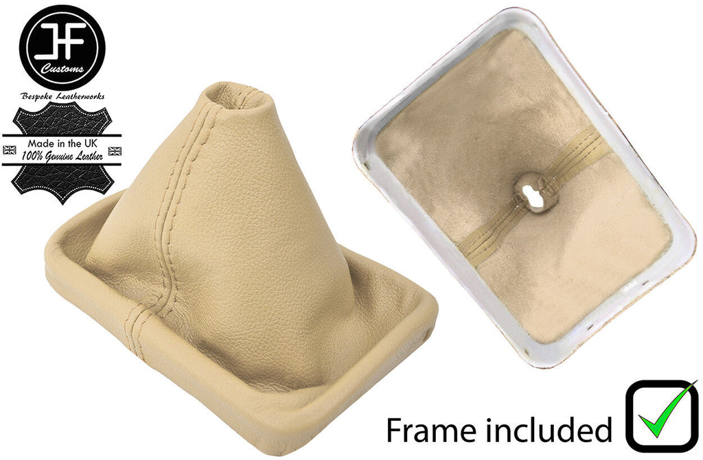CREAM REAL LEATHER GEAR GAITER WITH PLASTIC FRAME FOR VW NEW BEETLE 1998-2011