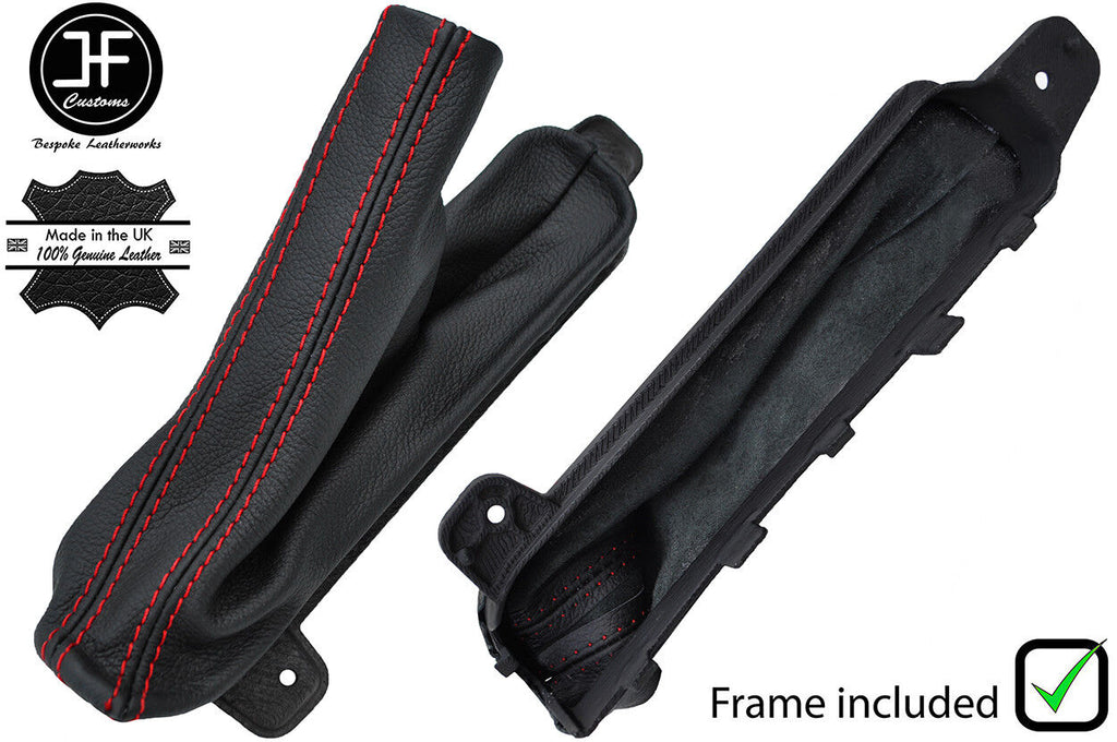 RED STITCH LEATHER HANDBRAKE GAITER + PLASTIC FRAME FOR FORD MUSTANG 15-19