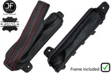 RED STITCH LEATHER HANDBRAKE GAITER + PLASTIC FRAME FOR FORD MUSTANG 15-19