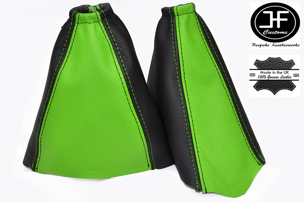 GREEN & BLACK FITS FORD FOCUS MK1 1998-2004 GEAR HANDBRAKE GAITER REAL LEATHER
