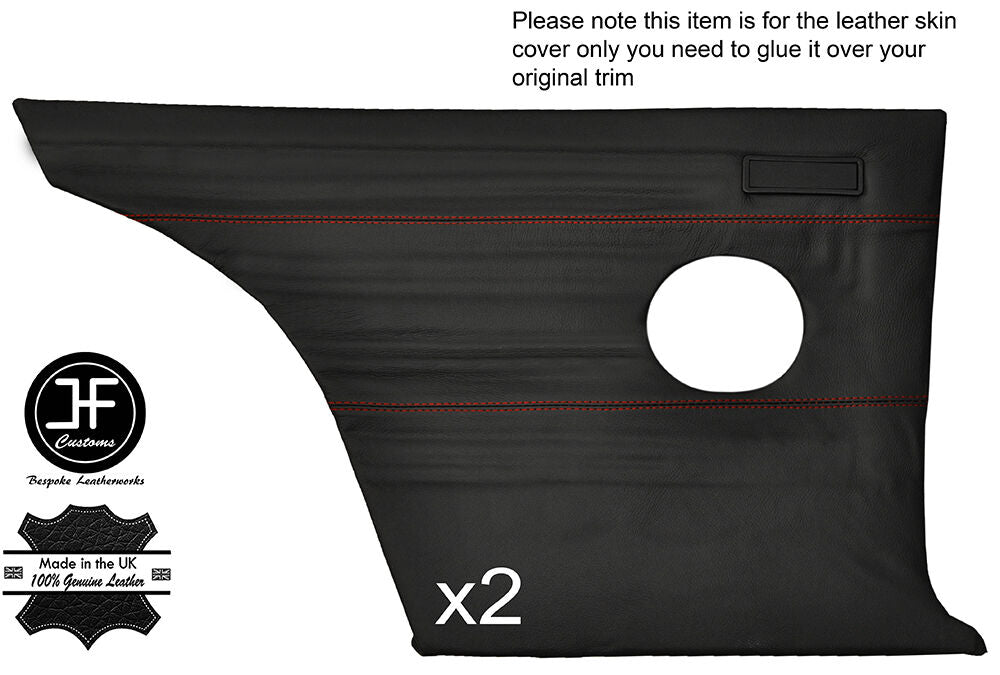 RED STITCH 2X FULL REAR DOOR CARD LEATHER COVERS FITS FORD CORTINA MK2 1600E