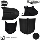 BLACK STITCH LEATHER 3-SPOKE STEERING TRIM COVERS+FRAMES FOR MINI R50 R52 R53