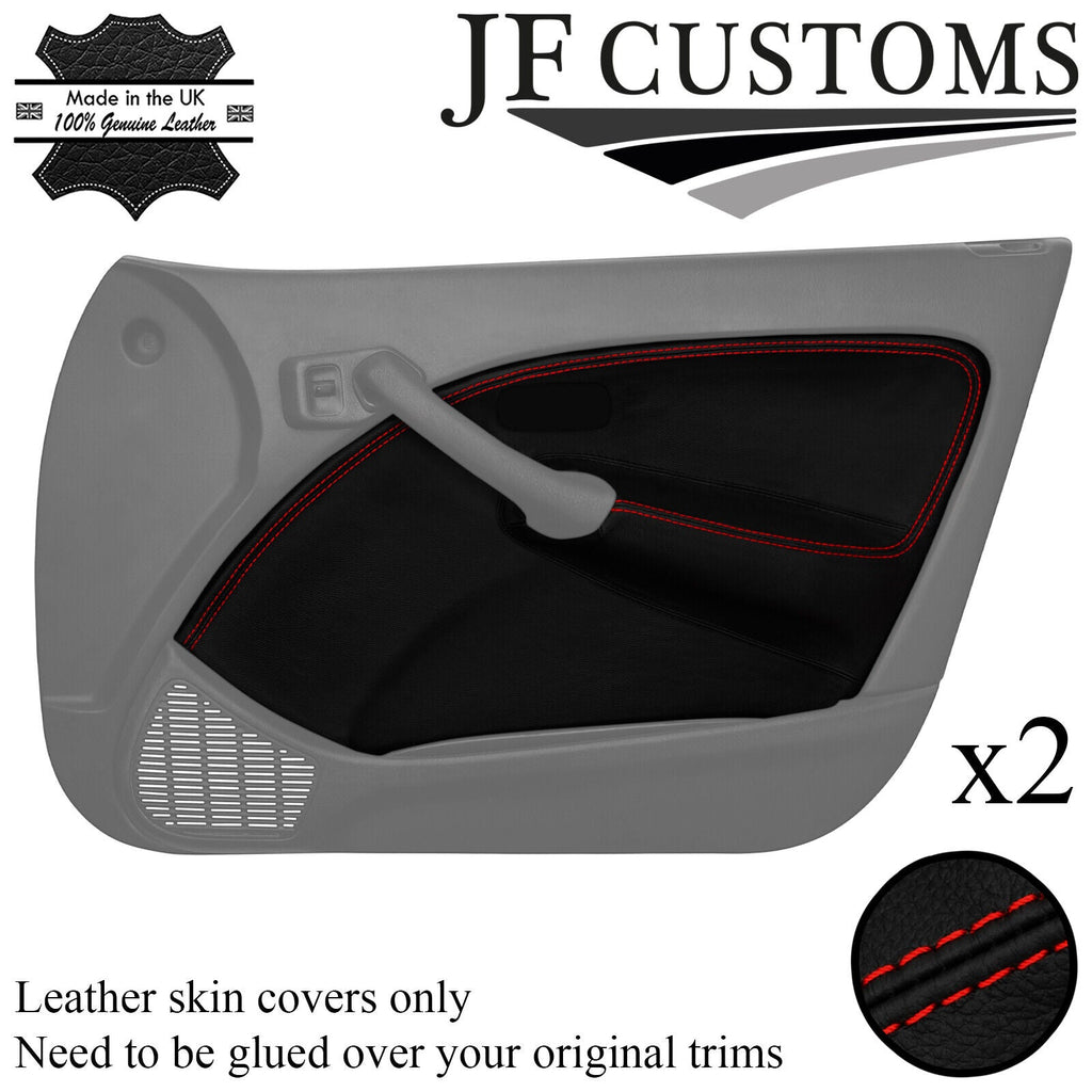 RED STITCH LEATHER 2X FRONT DOOR CARD TRIM COVER FOR ROVER 45 MG ZS 99-05