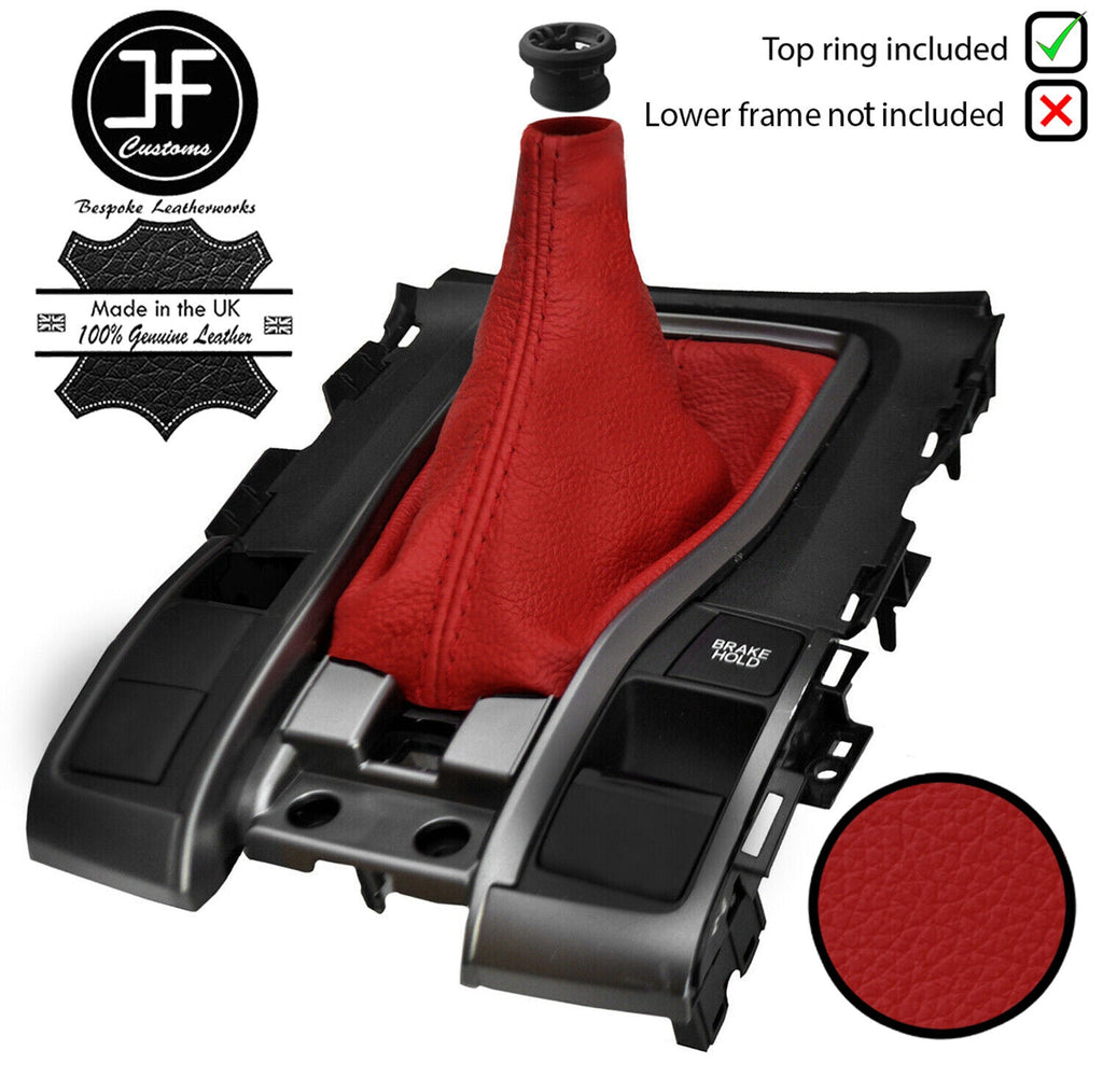 RED REAL LEATHER MANUAL GEAR GAITER+TOP RING FITS HONDA CIVIC X MK10 17-20