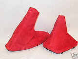 FITS BMW E30 E36 E46 GEAR/HANDBRAKE SET RED PU SUEDE CUSTOM NEW MADE IN UK
