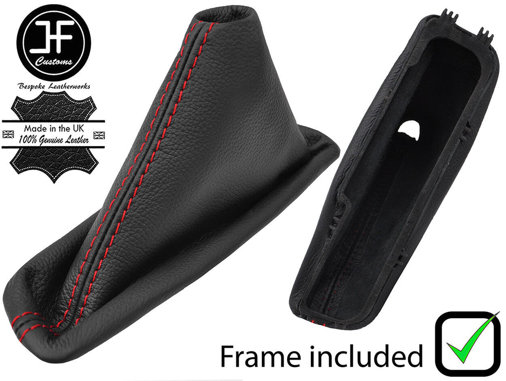 RED STITCH LEATHER HANDBRAKE GAITER+PLASTIC FRAME FITS NAVARA D40 2006-2012