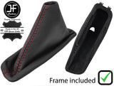 RED STITCH LEATHER HANDBRAKE GAITER+PLASTIC FRAME FITS NAVARA D40 2006-2012