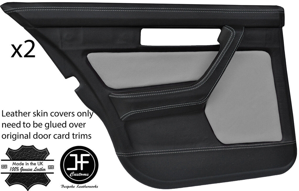 BLACK & GREY LEATHER 2X REAR FULL DOOR CARD COVER FOR BMW 5 SERIES E34 87-97