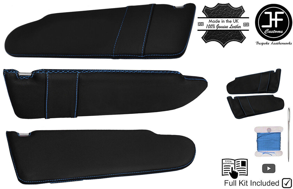 BLUE CROSS STITCH 2X SUN VISOR LEATHER COVERS FITS VW T6 TRANSPORTER NO MIRROR