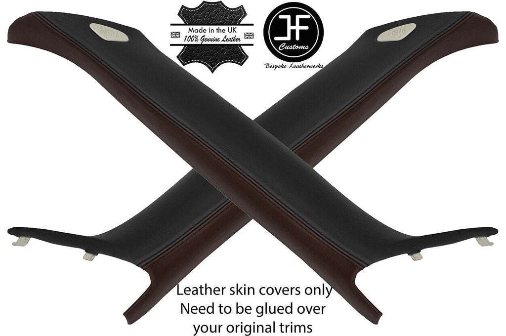 BLACK & BROWN 2X A PILLAR 2 TONE LEATHER COVERS FITS BMW MINI CLUBMAN R55 07-13