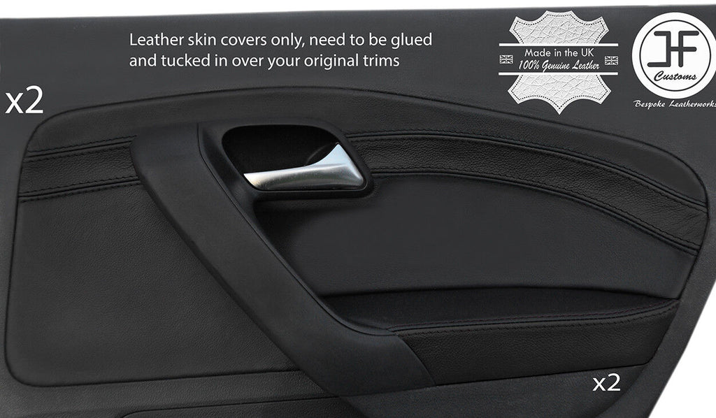BLACK & BLACK 4X REAR DOOR CARD LEATHER COVERS FOR VW POLO MK8 09-16 5 DOOR
