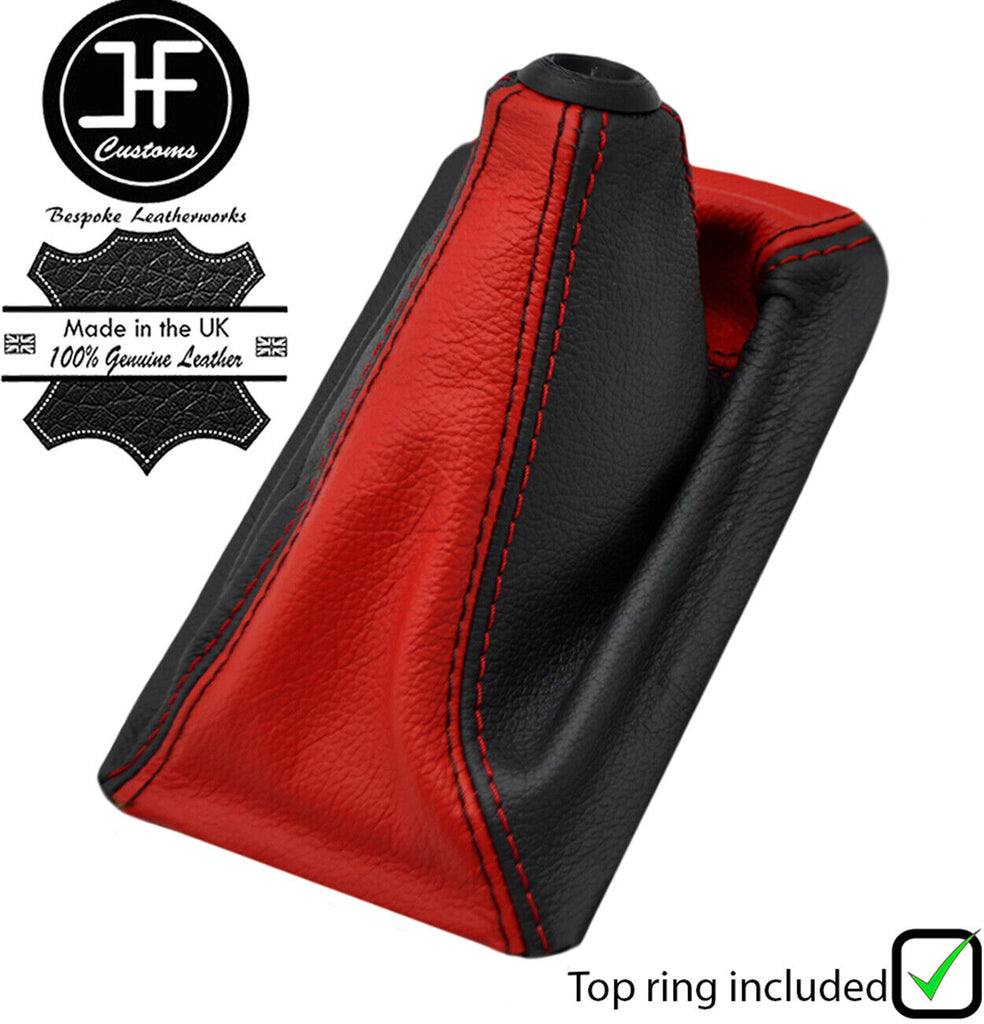 BLACK & RED LEATHER GEAR GAITER WITH TOP RING FOR HONDA CIVIC 1988-1995