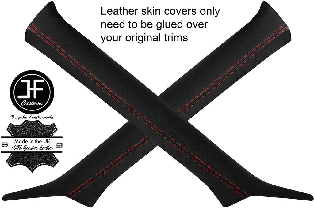 RED STITCH 2X A PILLAR REAL LEATHER COVERS FITS NISSAN GT-R GTR R35 2009-2017