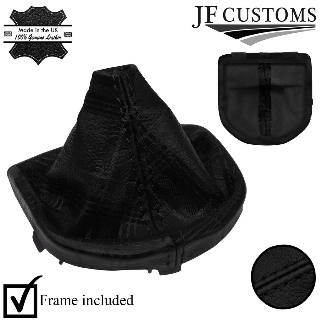 FOR VW TRANSPORTER T6 16-19 BLACK STITCH LEATHER UV PRINTED TARTAN GEAR + FRAME
