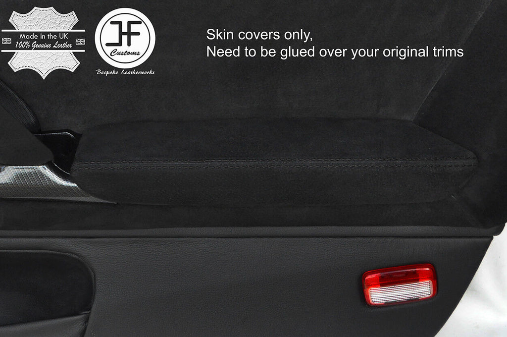 BLACK STITCH 2X FRONT DOOR ARMREST SUEDE COVERS FITS NISSAN GT-R GTR R35 09-17