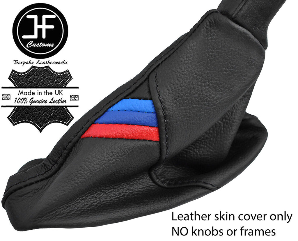 BLACK STITCH TRI STRIPE TOP GRAIN LEATHER HANDBRAKE GAITER FOR BMW E60 E61 04-11