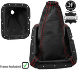 RED  STITCH LEATHER MANUAL GEAR + PLASTIC FRAME FOR FORD TRANSIT CONNECT 02-09
