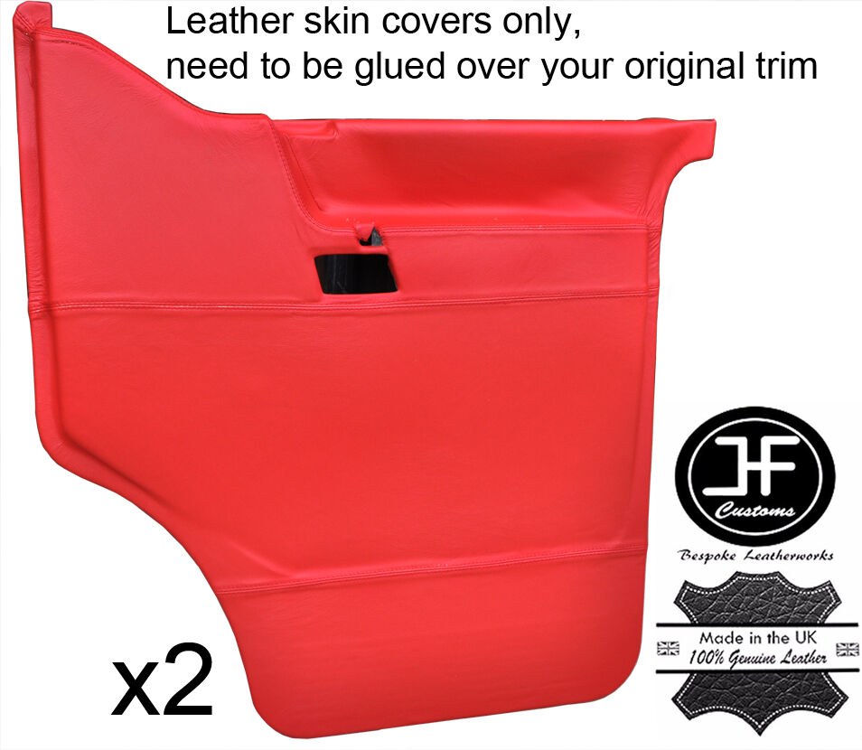 RED REAL LEATHER 2X FRONT DOOR CARD COVERS FITS VW T4 TRANSPORTER CARAVELLE