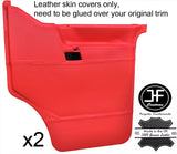RED REAL LEATHER 2X FRONT DOOR CARD COVERS FITS VW T4 TRANSPORTER CARAVELLE