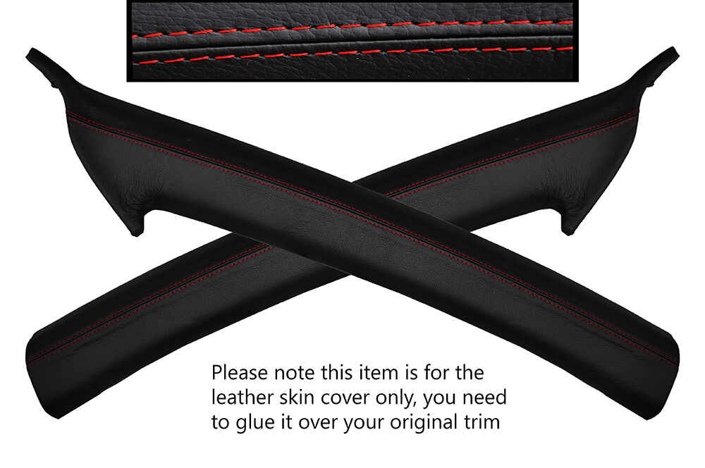 RED STITCH 2X A POST PILLAR LEATHER SKIN COVERS FITS AUDI A2 1999-2005