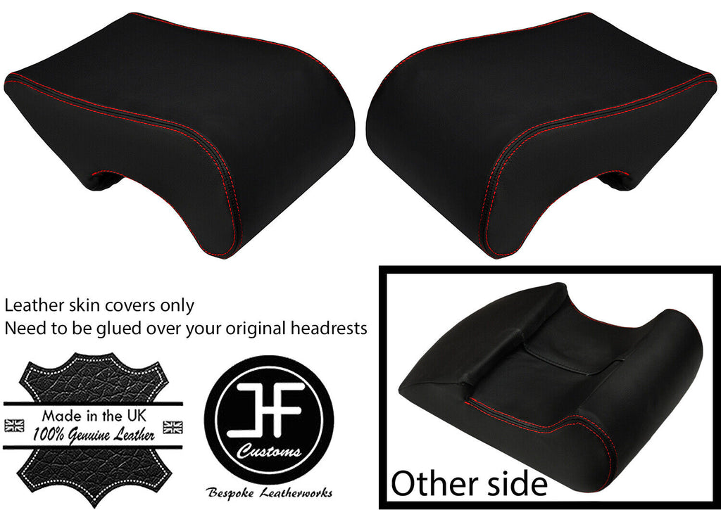 RED STITCHING 2X REAR HEADREST REAL LEATHER COVERS FOR ROVER P5 P5B V8 COUPE