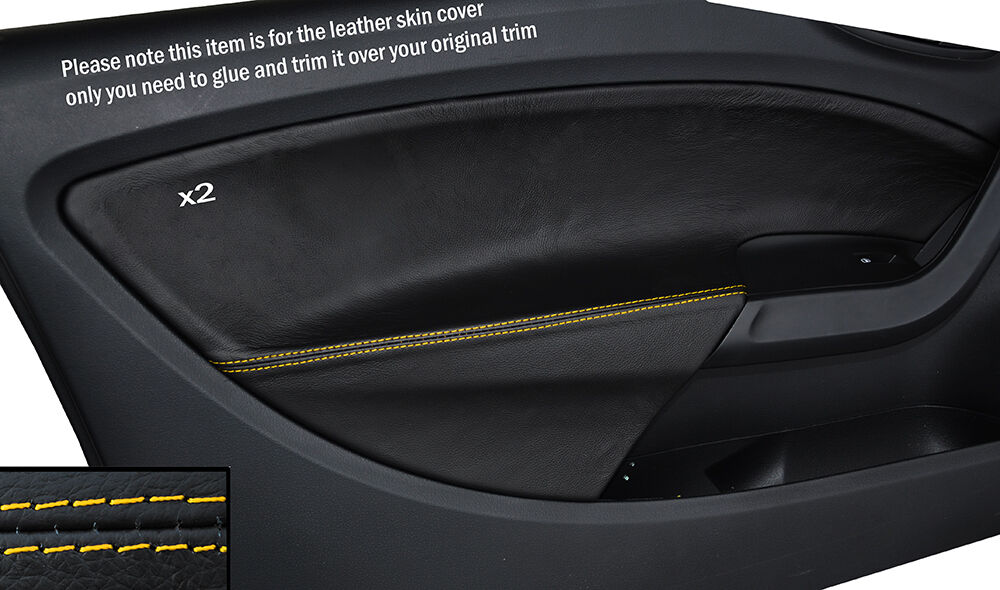 YELLOW STITCH 2X FRONT DOOR CARD TRIM LEATHER COVER FOR SEAT IBIZA 2009-2014 5DR