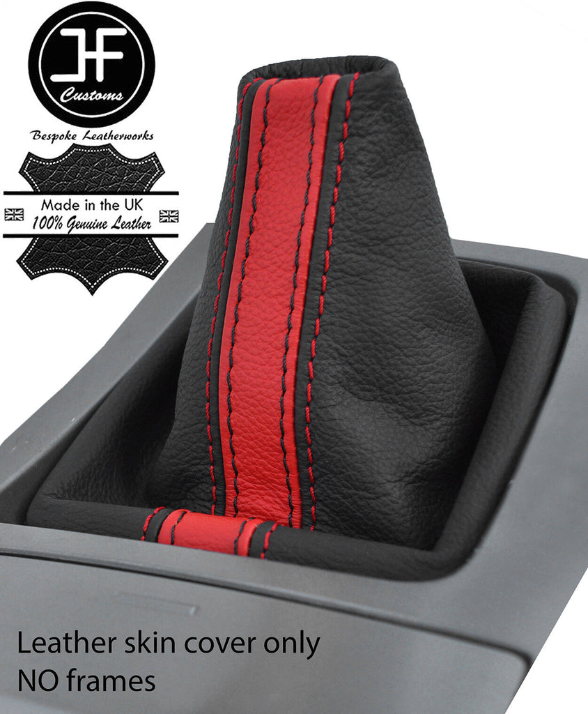 BLACK & RED STRIPE TOP GRAIN LEATHER GEAR GAITER COVER FITS MAZDA 3 2009-2013
