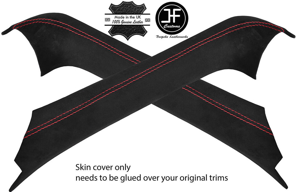 RED STITCHING 2X A PILLAR SUEDE COVERS FOR PORSCHE BOXSTER 986 96-04 STYLE 2