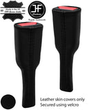 BLACK REAL LEATHER 2X SEAT BELT STALK LONG COVERS FITS JAGUAR F TYPE 2012-2020