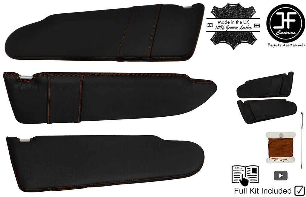 BROWN CROSS STITCH 2X SUN VISOR LEATHER COVERS FITS VW T6 TRANSPORTER NO MIRROR