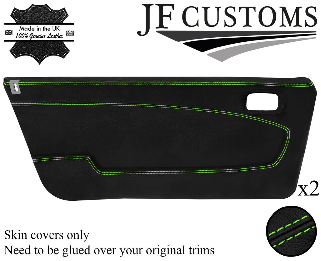 GREEN STITCH LEATHER 2X FRONT DOOR CARD COVER FOR LANCIA BETA VOLUMEX COUPE JF2