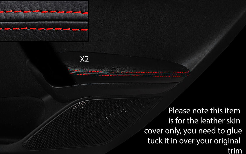 RED STITCH 2X REAR DOOR ARMREST SKIN COVER FITS PEUGEOT 208 2012-2015 CUSTOM NEW