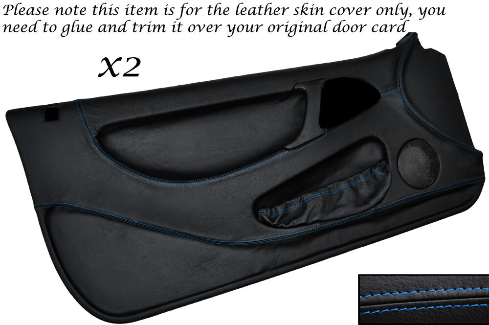 BLUE STITCH 2X FULL DOOR CARD LEATHER SKIN COVERS FITS LOTUS ELAN M100 89-95